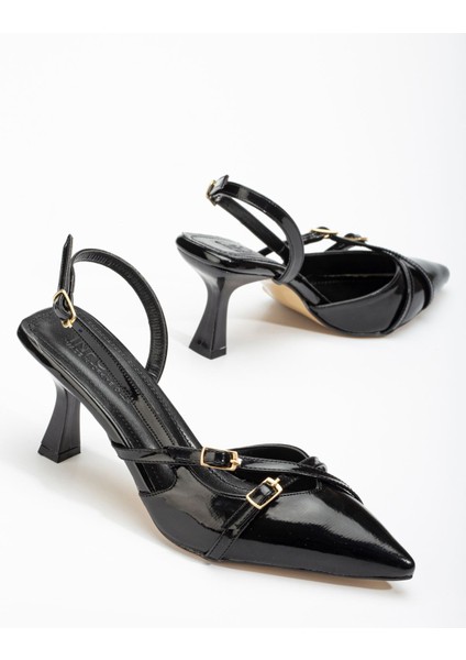 Ceylinmoda ST-005 Siyah Rugan Günlük 7 cm Topuklu Bayan Ayakkabı