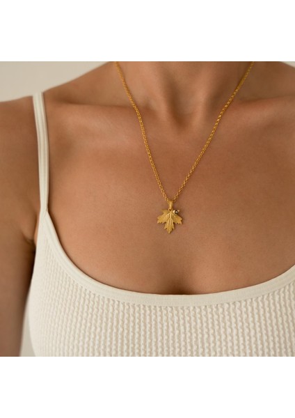 Otantik Çınar Yaprağı Altın Kolye