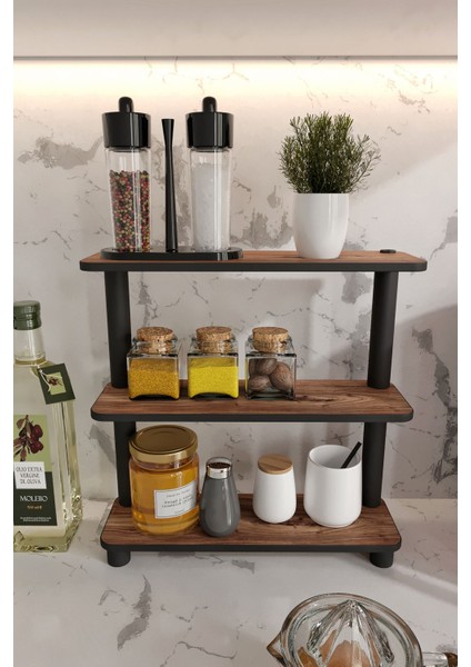 Dekoratif 3 Katlı Tezgah Üstü Raf 11 cm x 40 cm Madran Ceviz fiyatları