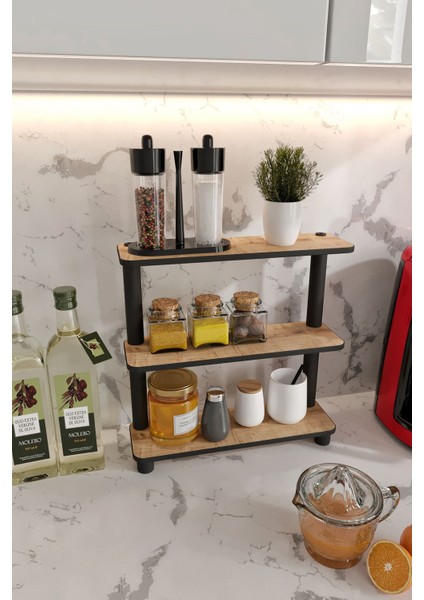 Dekoratif 3 Katlı Tezgah Üstü Raf 11 cm x 40 cm Safir Meşe