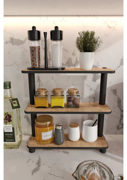 Dekoratif 3 Katlı Tezgah Üstü Raf 11 cm x 40 cm Safir Meşe fiyatları