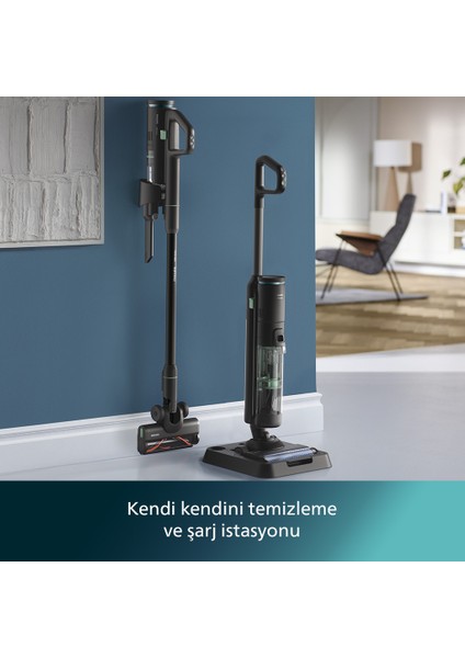 7000 Serisi AquaTrio Kablosuz Dikey Süpürge, Islak&Kuru Temizlik, Otomatik Temizleme ve Şarj İstasyonu, Kuru Süpürme Başlığı, XW7263/11