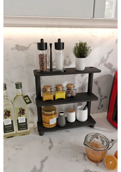 Dekoratif 3 Katlı Tezgah Üstü Raf 11 cm x 40 cm Siyah