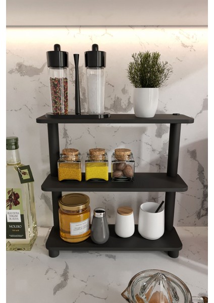 Dekoratif 3 Katlı Tezgah Üstü Raf 11 cm x 40 cm Siyah fiyatları
