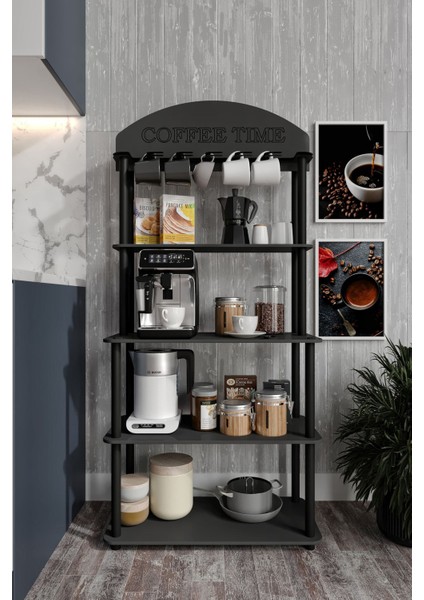 Dekoratif Masivo Kahve Köşesi Coffee Time 33 cm x 68 cm Dikdörtgen Çok Amaçlı Raf Siyah modelleri