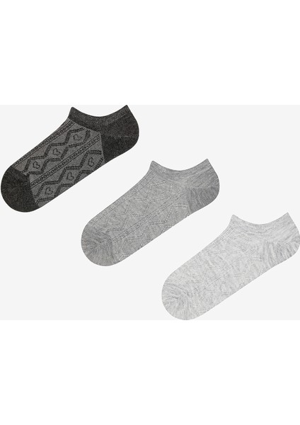 Heart Jacquard Gri 3lü Sneaker Çorap
