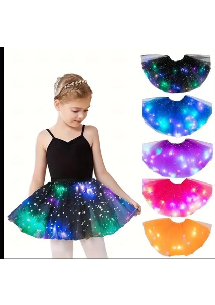 LED Işıklı Prenses Bale Sahne Dans Kısa Elbise Etek Çocuklar Peri Miniskirt Doğum Günü Hediyeleri Parti