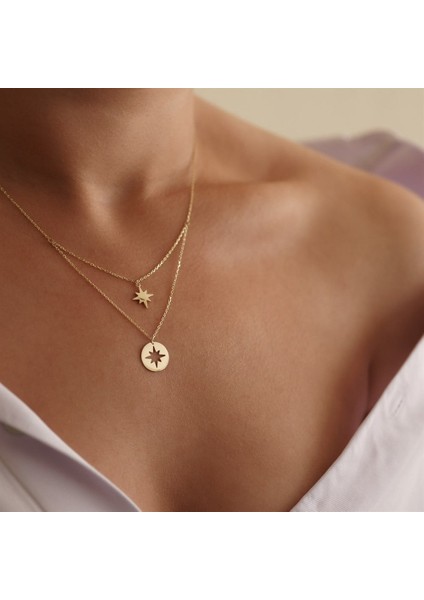 Kutup Yıldızı Ikili Altın Kolye