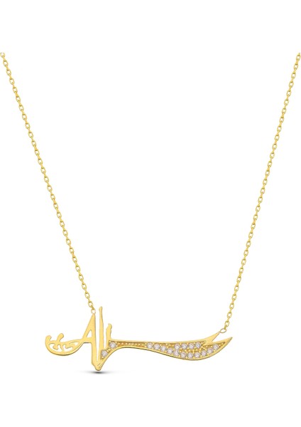 925 Ayar Gümüş Zülfikar Kolye - Gold