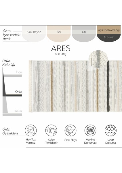 Ares 8803 Iskandinav Halı Salon Halısı Bej Halı Koridor Halısı Kesme Halı Yolluk Oturma Odası Halı