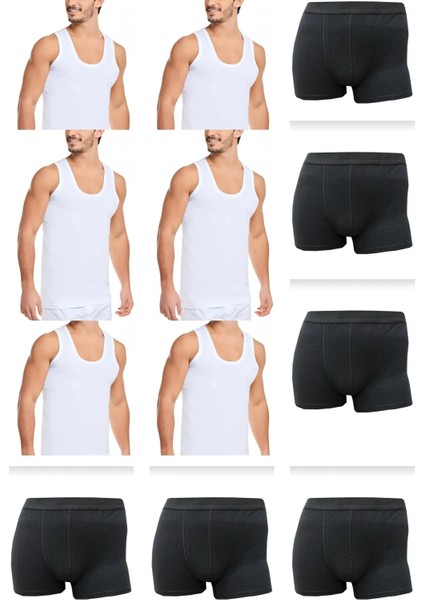 12'Li Paket Erkek İç Çamaşır Seti 6 Atlet 6 Adet Boxer %100 Pamuklu Ekonomik