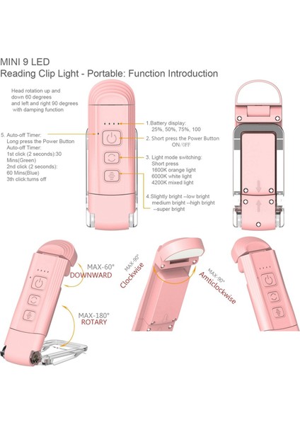 USB Kitap Klipsi Işık Katlanır Okuma Işığı Öğrenci Göz Koruma Işığı Masa Lambası Kart Işığı Gece Okuma Işığı Pembe (Yurt Dışından)