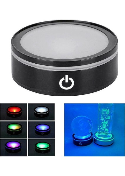 3D Lazer Kazınmış Kristal Cam Fotoğraf Çerçevesi Için Hassas Dokunmatik Anahtarlı Yuvarlak Renkli Stand Ekranı ile LED Işık Tabanı (Yurt Dışından) fiyatları