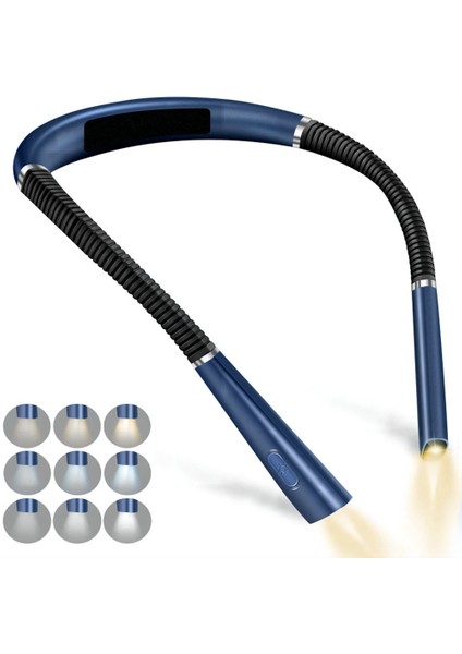 Boyun Okuma Lambası Kitap, Yatakta Okuma Için Şarj Edilebilir LED Kitap Lambası, 3 Renkli Göz Koruma Modu, Mavi (Yurt Dışından)