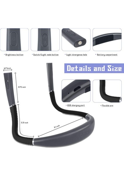 Boyun Okuma Lambası Kitap, Yatakta Okuma Için Şarj Edilebilir LED Kitap Lambası, 3 Renkli Göz Koruma Modu, Mavi (Yurt Dışından) fiyatları