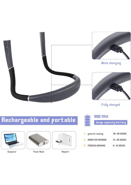 Boyun Okuma Lambası Kitap, Yatakta Okuma Için Şarj Edilebilir LED Kitap Lambası, 3 Renkli Göz Koruma Modu, Mavi (Yurt Dışından) modelleri