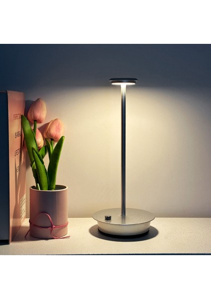 LED Metal Su Geçirmez Şarj Edilebilir Masa Lambası Dokunmatik Karartma Metal Masa Lambası Oturma Odası Okuma Gece Lambası-A (Yurt Dışından)