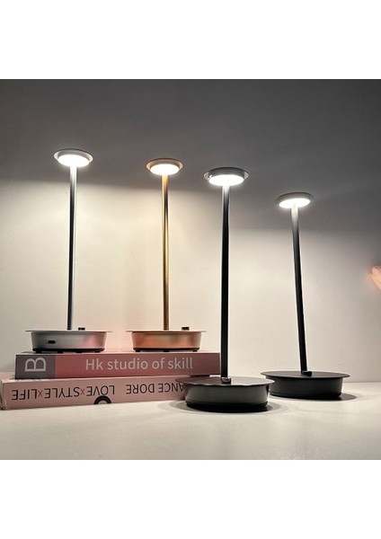 LED Metal Su Geçirmez Şarj Edilebilir Masa Lambası Dokunmatik Karartma Metal Masa Lambası Oturma Odası Okuma Gece Lambası-A (Yurt Dışından)
