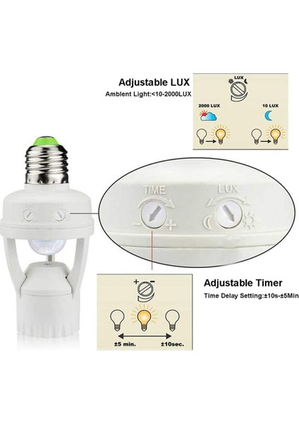 E27 Duy Adaptörü Pır Hareket Sensörü AC100-240V LED Ampul Soket Dönüştürücü Insan Varlık Dedektörü (Yurt Dışından)