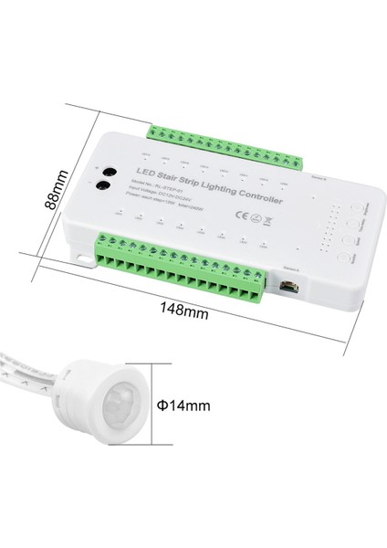 Kısılabilir Merdiven LED Kontrol Cihazı 16 Kanal Çift Pır Hareket Sensörü Basamak Işık Şeridi Merdiven Kontrol Cihazı Lamba Şeridi Için (A) (Yurt Dışından)