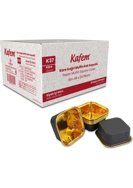 Muffin Kek Kapsülü Kare Siyah-Altın 25LI x 60 Paket (Koli) - K37
