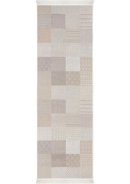 Ares 8806 Bej Halı Salon Halısı Patchwork Halı Koridor Halısı Kesme Halı Yolluk Oturma Odası Halısı