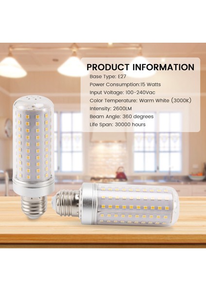 E27 LED Ampuller, 3 Adet 3000K Sıcak Beyaz Akkor Ampuller 15W LED Mısır Işığı Ev Aydınlatma Paketi (Yurt Dışından)