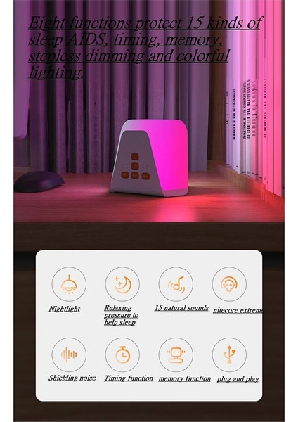 Ses Makinesi ve Çalar Saat Beyaz Gürültü Ses Makinesi Gece Lambası Uyku Enstrümanı Atmosfer Lambası (Yurt Dışından)