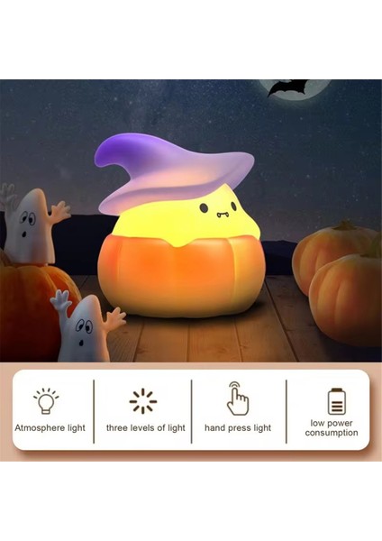 LED Balkabağı Hayalet Silikon Lamba Silikon LED Işık Gece Lambaları USB Şarj Edilebilir Başucu Lambası Ofisler Yatak Odası A (Yurt Dışından)