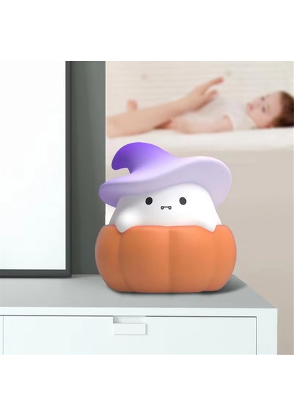 LED Balkabağı Hayalet Silikon Lamba Silikon LED Işık Gece Lambaları USB Şarj Edilebilir Başucu Lambası Ofisler Yatak Odası A (Yurt Dışından)