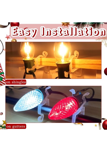 Noel Işık Klipsleri Hepsi Bir Arada Klipsler 100'LÜ Paket, C7, C9 ve Işıkları Asmak Için Evrensel Oluk ve Kiremit Klips Kancaları (Yurt Dışından)