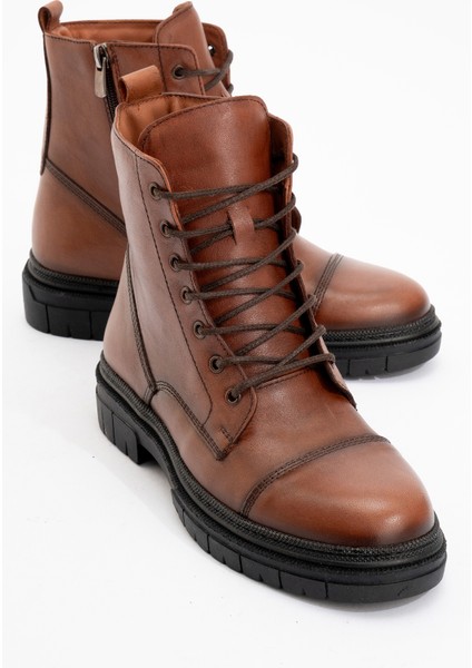 Kadın Fermuarlı Bağcıklı Casual Bot Deri Br 66245 Taba fiyatları