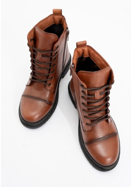 Kadın Fermuarlı Bağcıklı Casual Bot Deri Br 66245 Taba indirimleri