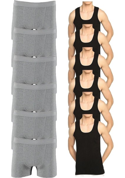 Ekonomik 12'Li Paket Erkek İç Çamaşır Seti 6 Atlet 6 Adet Boxer