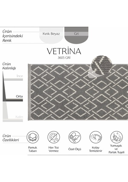 Vetrina 3605 Gri Etnik Desenli Iskandinav Yolluk Antre Hol Koridor Halısı Yatak Odası Halı Yolluk