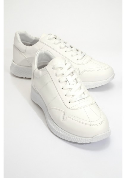 Erkek Kalın Taban Bağcıklı Sneaker Deri Hj 22190M Beyaz