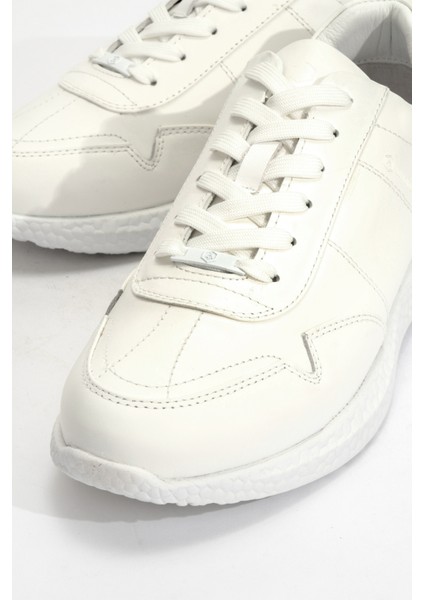 Erkek Kalın Taban Bağcıklı Sneaker Deri Hj 22190M Beyaz