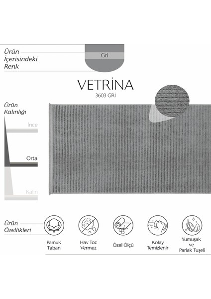 Vetrina 3603 Gri Yolluk Uzun Antre Halısı Dokuma Kesme Halı Yolluk