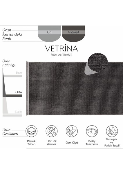 Vetrina 3604 Antrasit Yolluk Uzun Antre Halı Dokuma Kesme Halı Yolluk