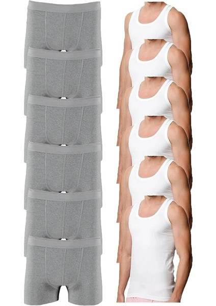 Ekonomik 12'Li Paket Erkek İç Çamaşır Seti 6 Atlet 6 Adet Boxer