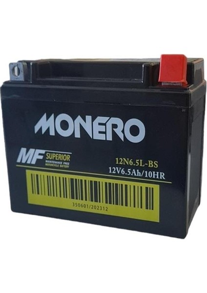 12N6.5L-BS 6.5AMPER Motosiklet Aküsü Ebatlar: 138*65*100 mm