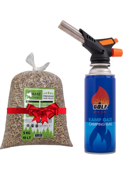 Çakmaklı Turbo Torch Kartuş Pürmüz + 1 Adet Golf Kartuş 395 ml / (5 kg Fame Çam Peleti 6 mm - Dumansız Hediye)