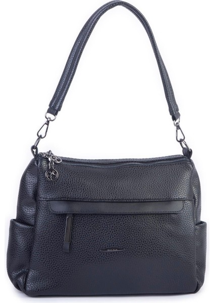 Çok Gözlü Yumuşak ve Hafif Yapılı Çift Askılı Omuz ve Çapraz Çanta Siyah Lopez ( 30X24 cm )