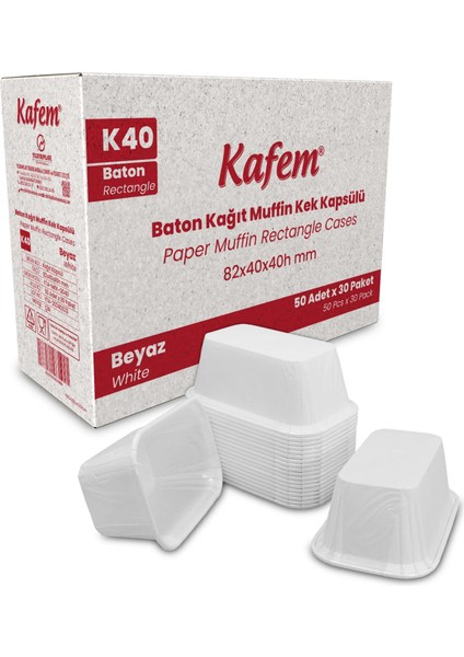 Muffin Kek Kapsülü Baton Beyaz Ekler Boy 50LI x 30 Paket (Koli) - K40