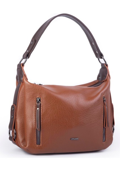 Çok Gözlü Kadın Omuz ve Çapraz Çanta (33X25 cm ) Taba Kahve Victoria