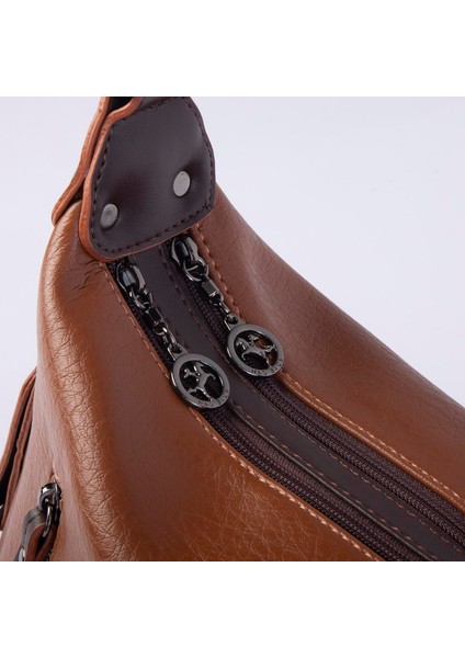 Çok Gözlü Kadın Omuz ve Çapraz Çanta (33X25 cm ) Taba Kahve Victoria modelleri