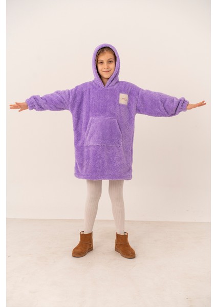 Unisex Kapişonlu Çocuksweatshırt Çift Taraflı Polar Giyilebilir Ev Battaniyesi