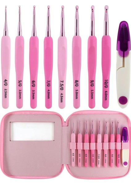 Pembe Çantalı Ergonomik Silikon Tığ Seti
