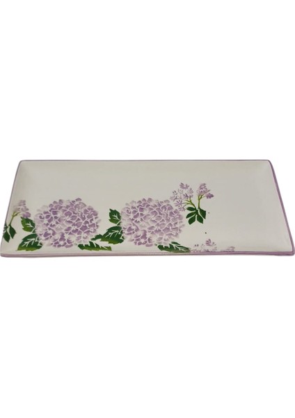 Desenli Dikdörtgen Seramik Baton Kayık Tabak 29 X 13 Cm