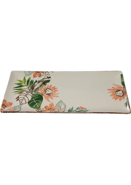 Desenli Dikdörtgen Seramik Baton Kayık Tabak 29 X 13 Cm